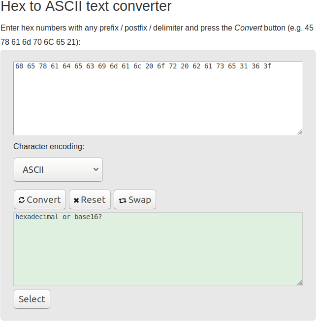Hex to ASCII converter