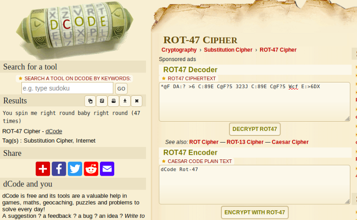 Rot 47 Cipher