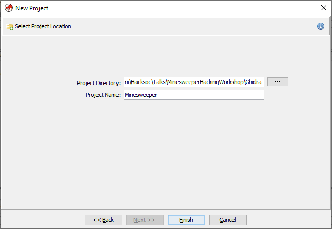 Creating the project itself with the file path and project name