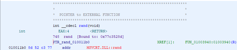 Pointer to the rand function with XREF
