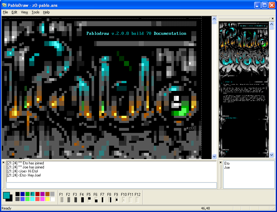 A screenshot of the ANSI art editor, PabloDraw