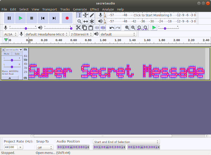 Steganographic output in Audacity