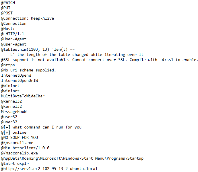 Interesting strings extracted using FLOSS