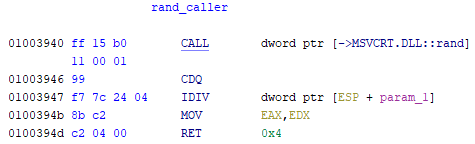 The assembly from the rand_caller function