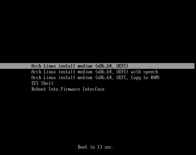 Arch initial boot screen