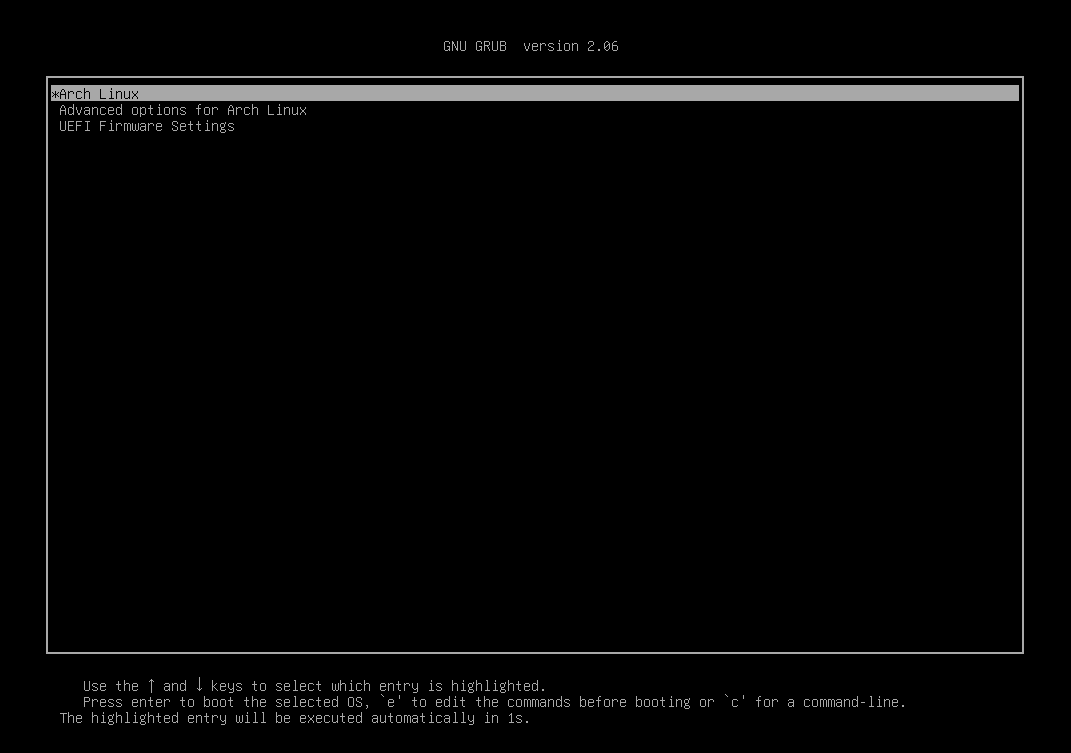 Grub bootloader on successful installation