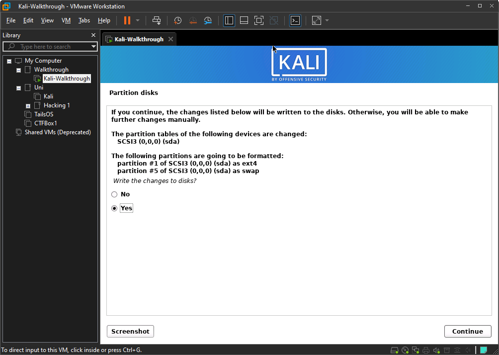 Continue partitioning