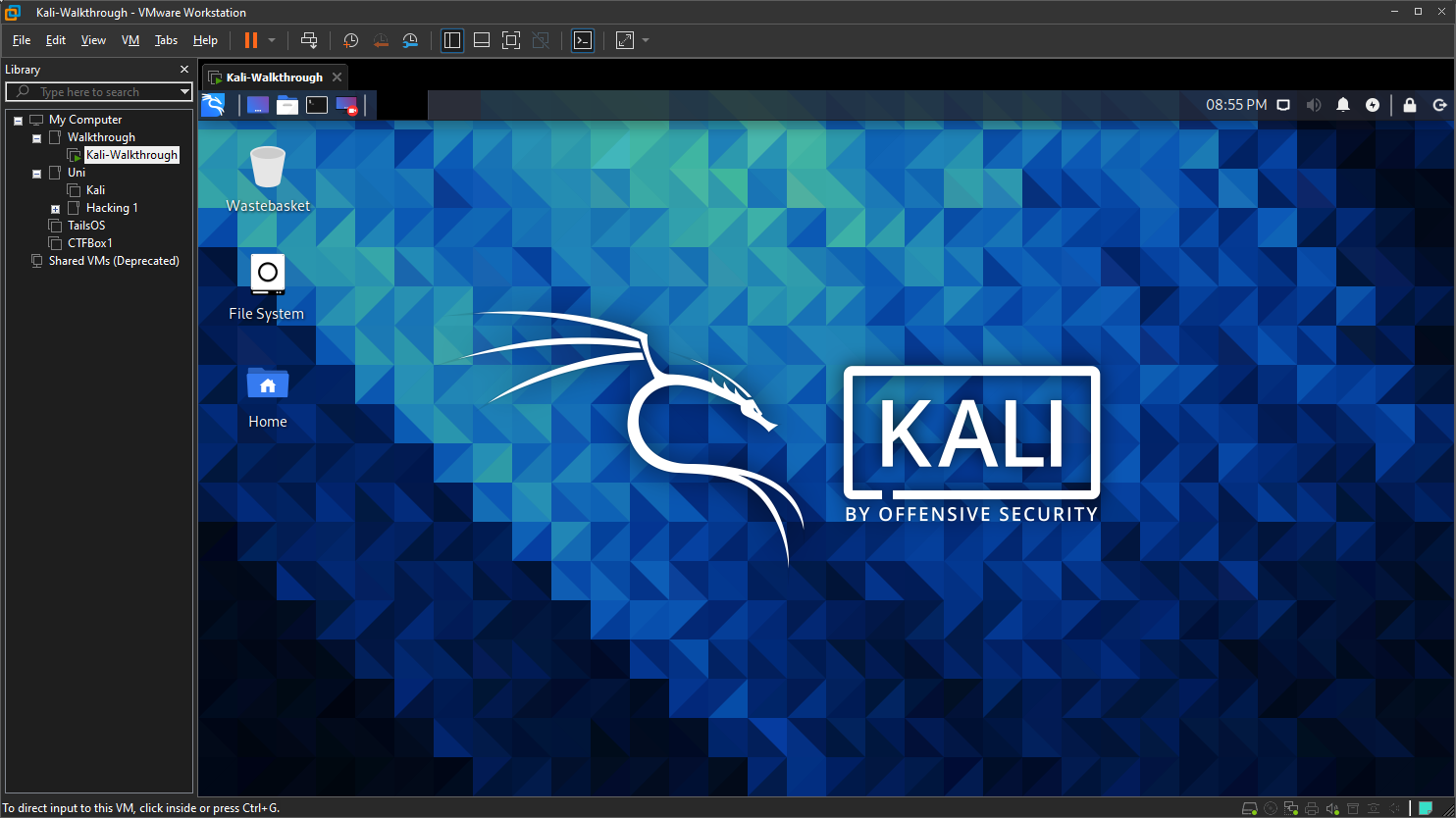 Kali Linux desktop screen in VM